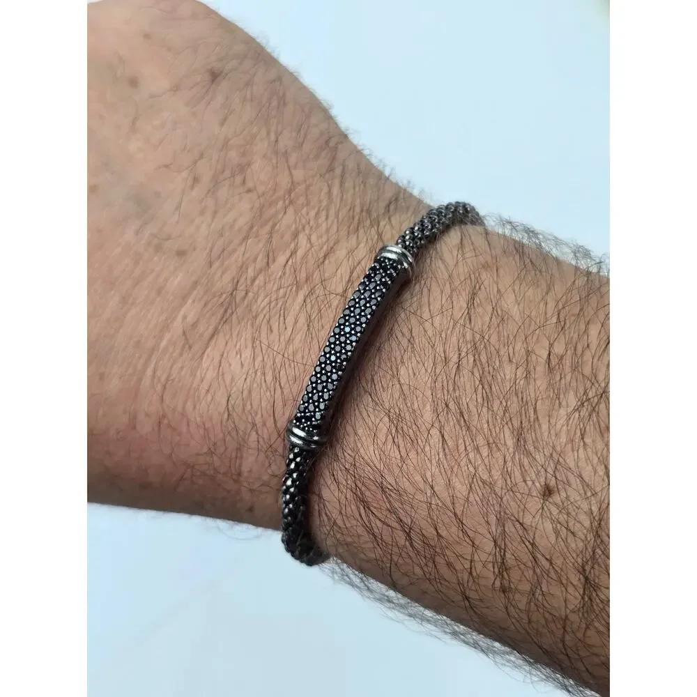 Milor Italy Men's Blackened Sterling Silver Spinel Gemstones cuff bracelet 4.5mm
